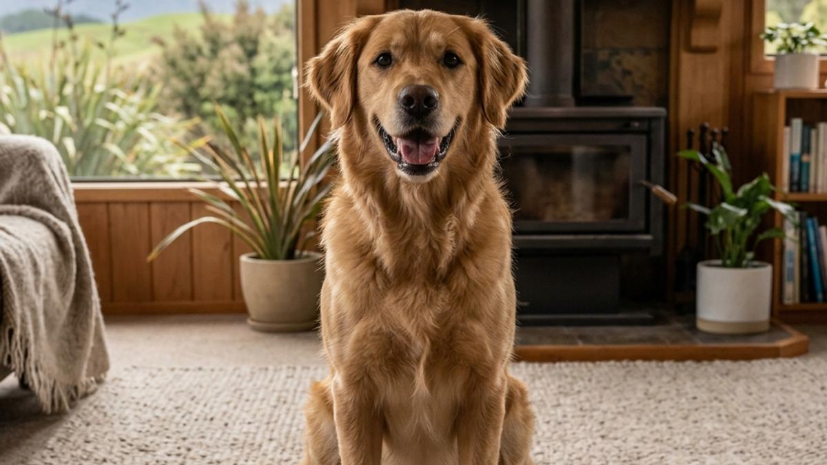 A happy dog in a New Zealand setting, illustrating can dogs eat stock cubes? nz safety answer