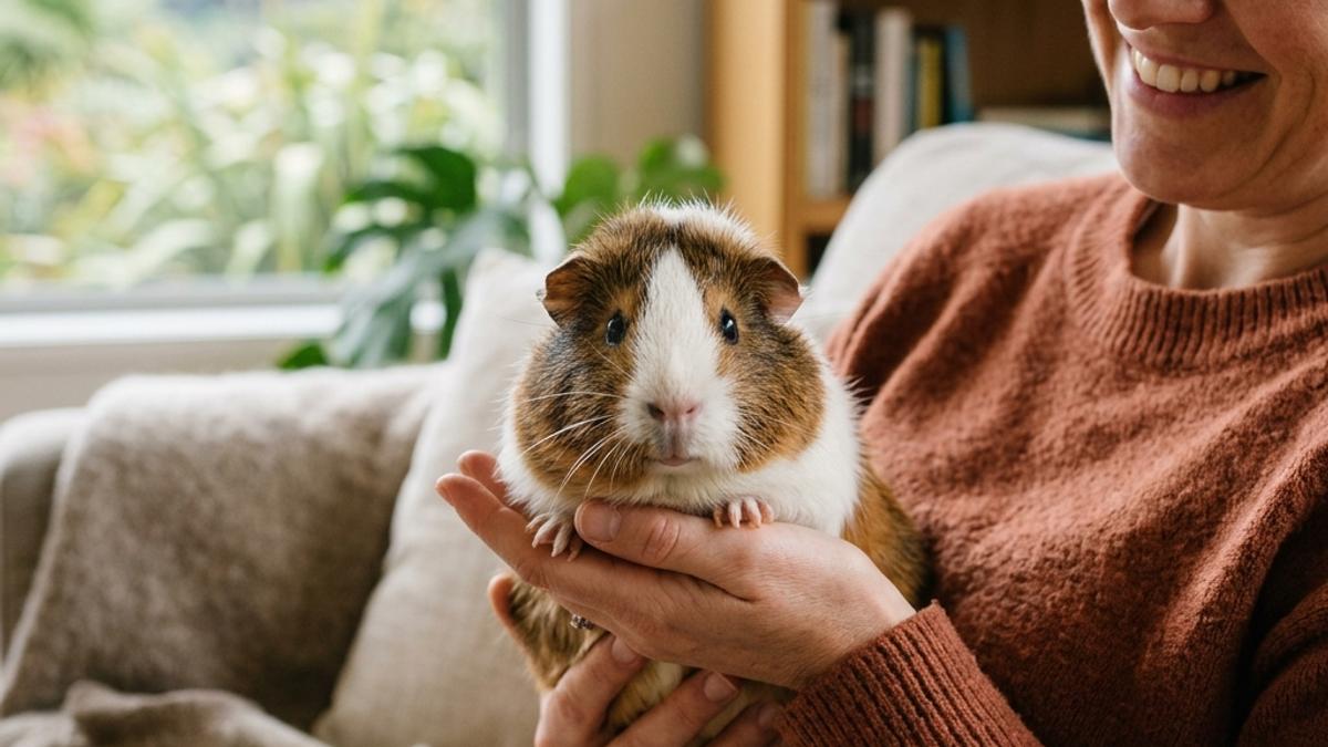 A happy guinea pig in a New Zealand setting, illustrating how to bond with a guinea pig: nz trust-building guide