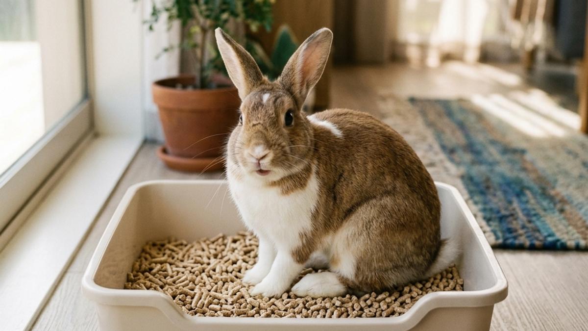 A happy rabbit in a New Zealand setting, illustrating how to litter train a rabbit: nz step-by-step guide