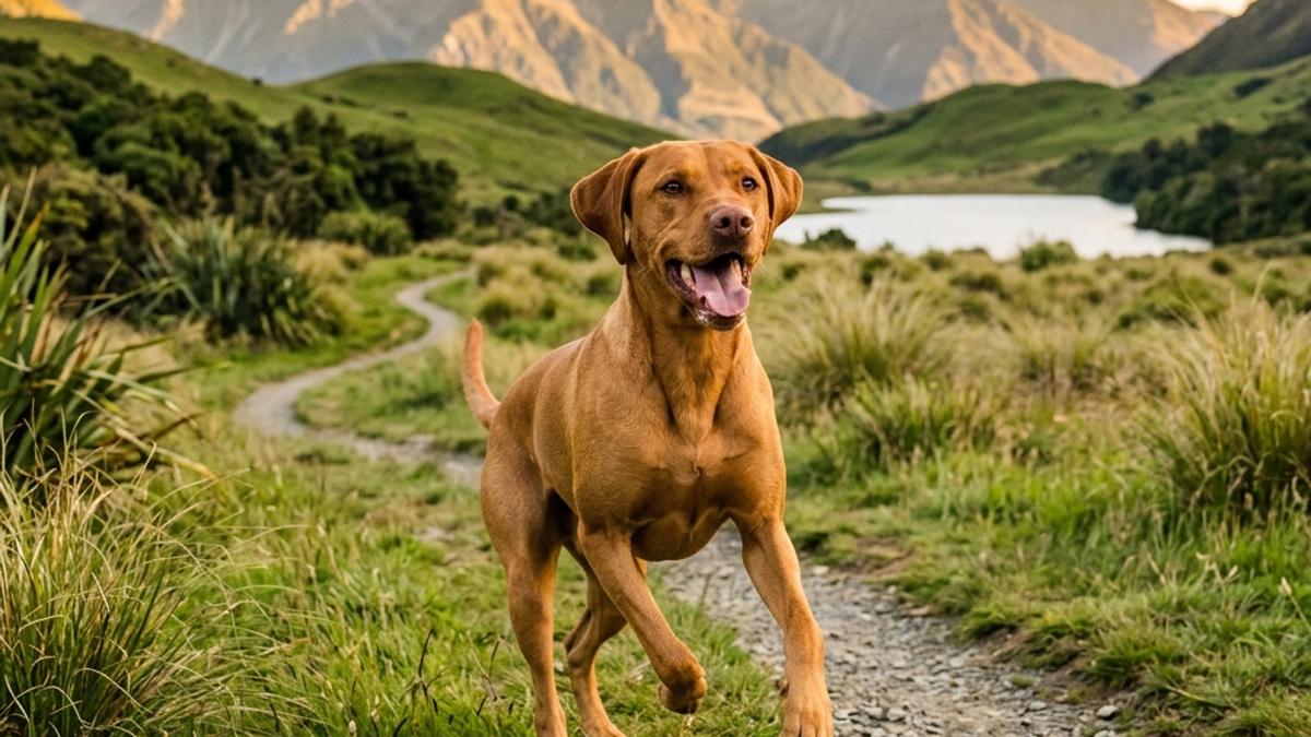 A happy dog in a New Zealand setting, illustrating how to tire out a high-energy dog: nz guide