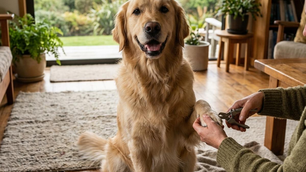 A happy dog in a New Zealand setting, illustrating how to trim your dog's nails at home: nz step