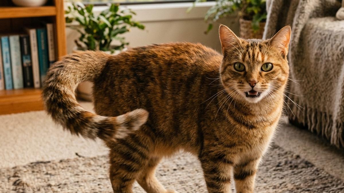 A happy cat wagging its tail in a New Zealand setting, illustrating why does my cat wag its tail? nz guide to cat tail language
