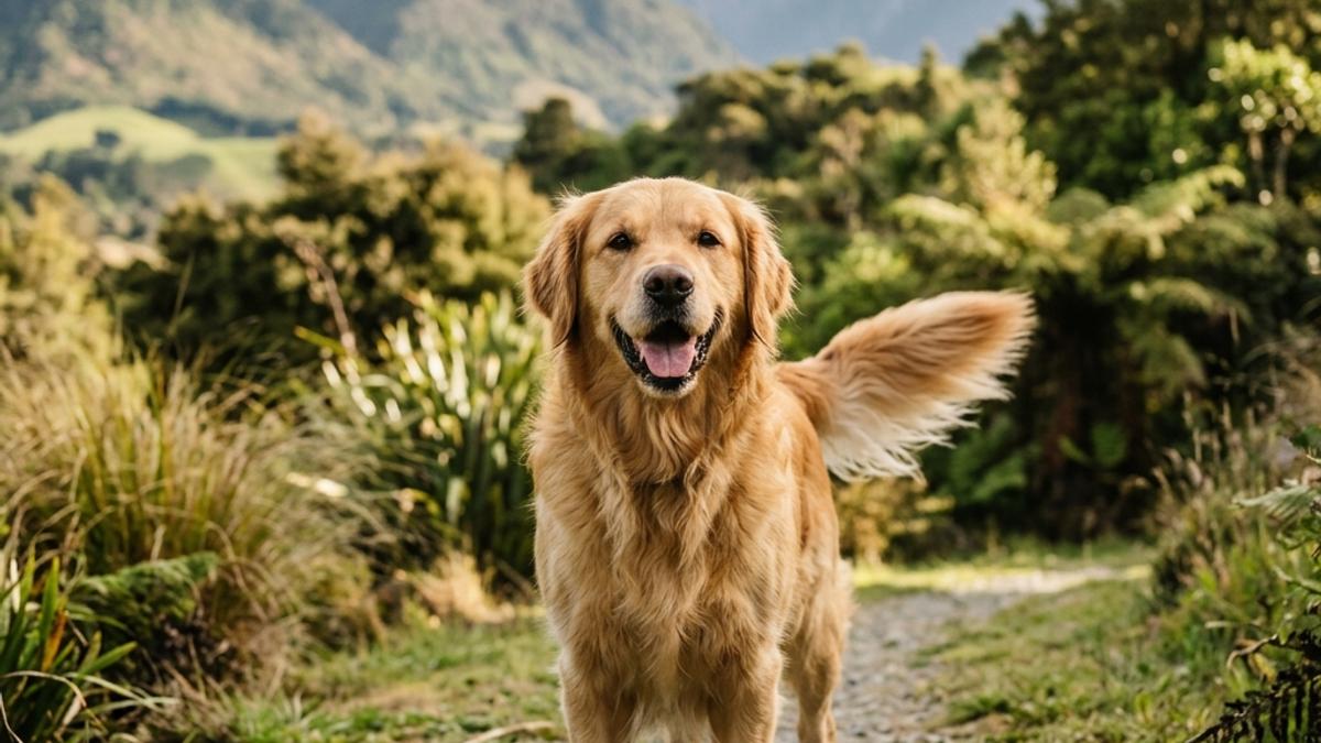 A happy dog wagging its tail in a New Zealand setting, illustrating why does my dog wag its tail? nz guide